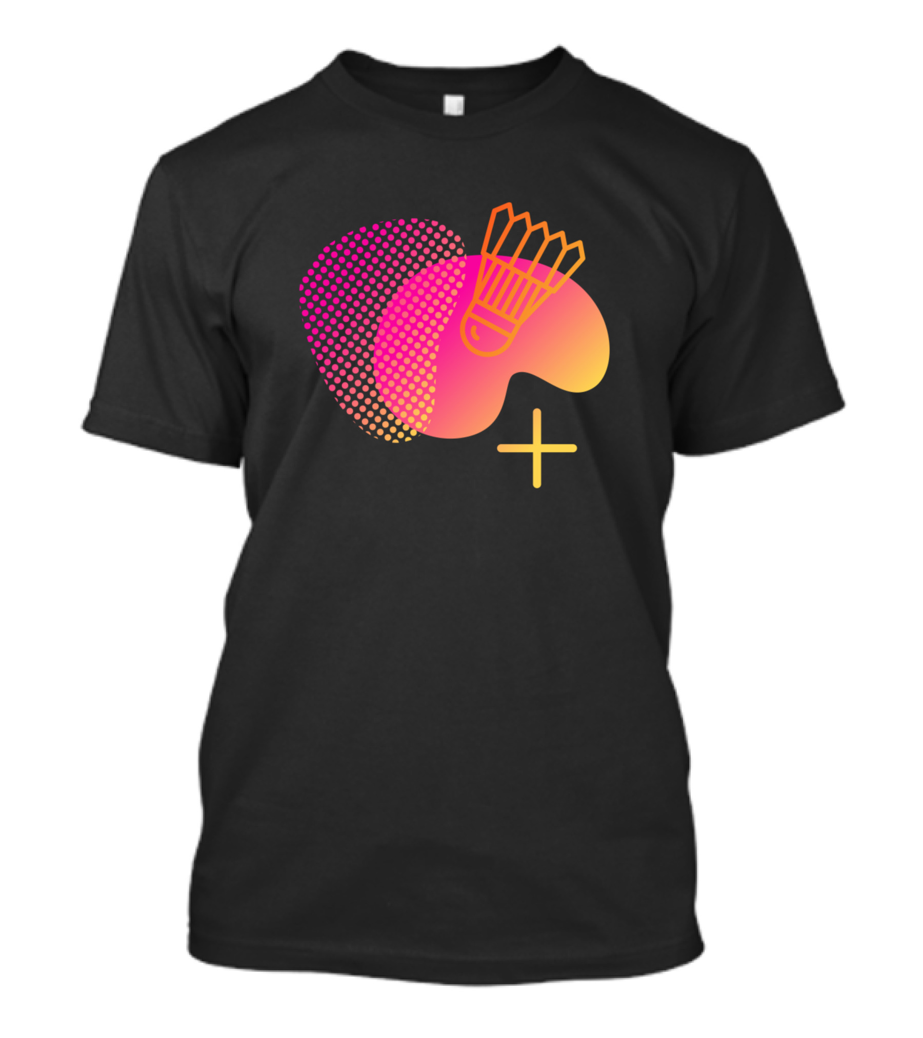 Ready Set Go Badminton Shuttlecock Plus Vibrant Gradient Dots T-Shirt