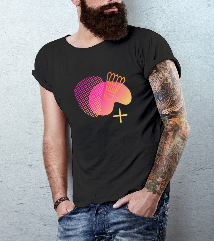 Ready Set Go Badminton Shuttlecock Plus Vibrant Gradient Dots T-Shirt