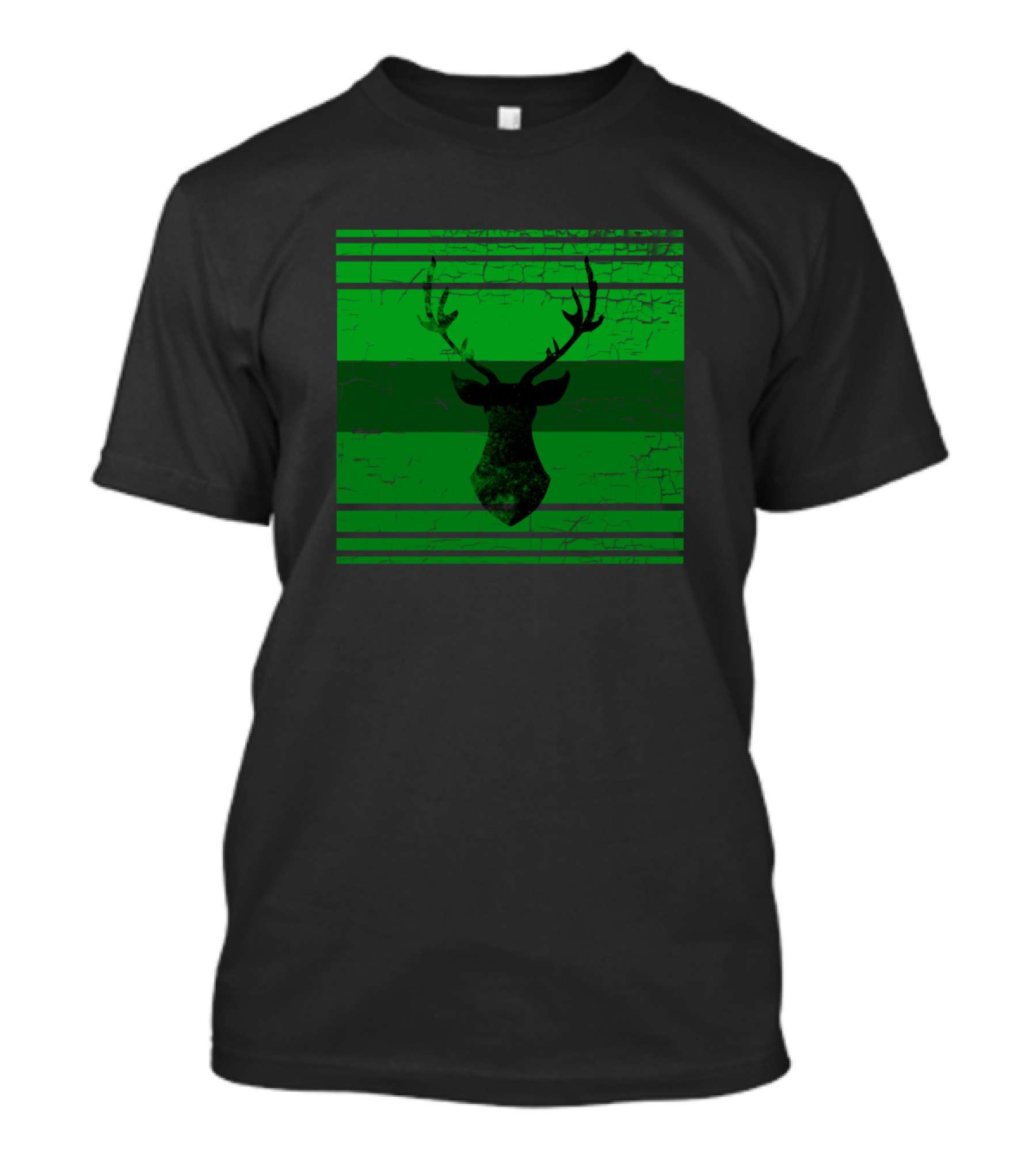 Retro Deer Antlers Green Stripe T-Shirt