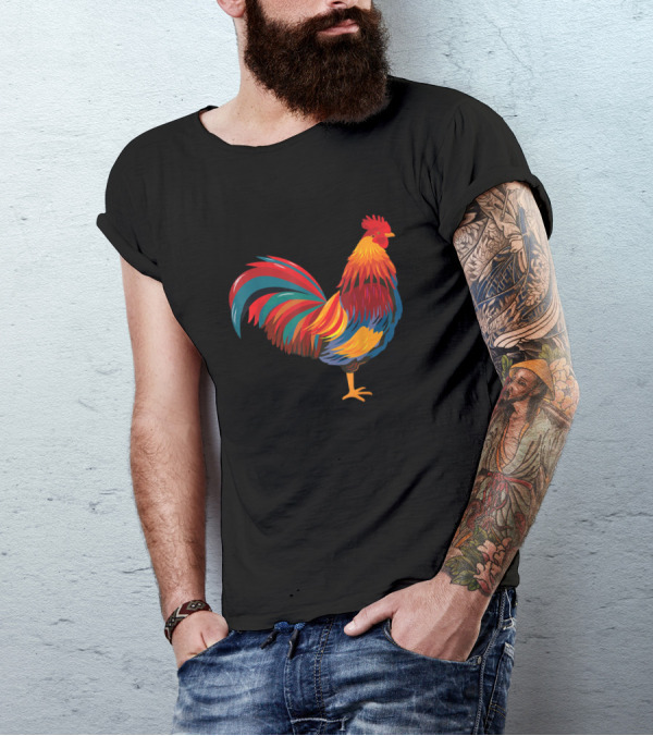 Think Out Loud Apparel Vibrant Chicken Rooster T-Shirt