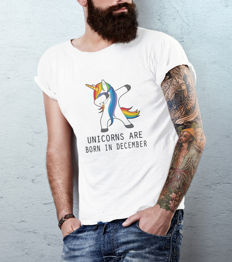 Unicorns Are Born In December Dab Dance Rainbow Mane T-Shirt