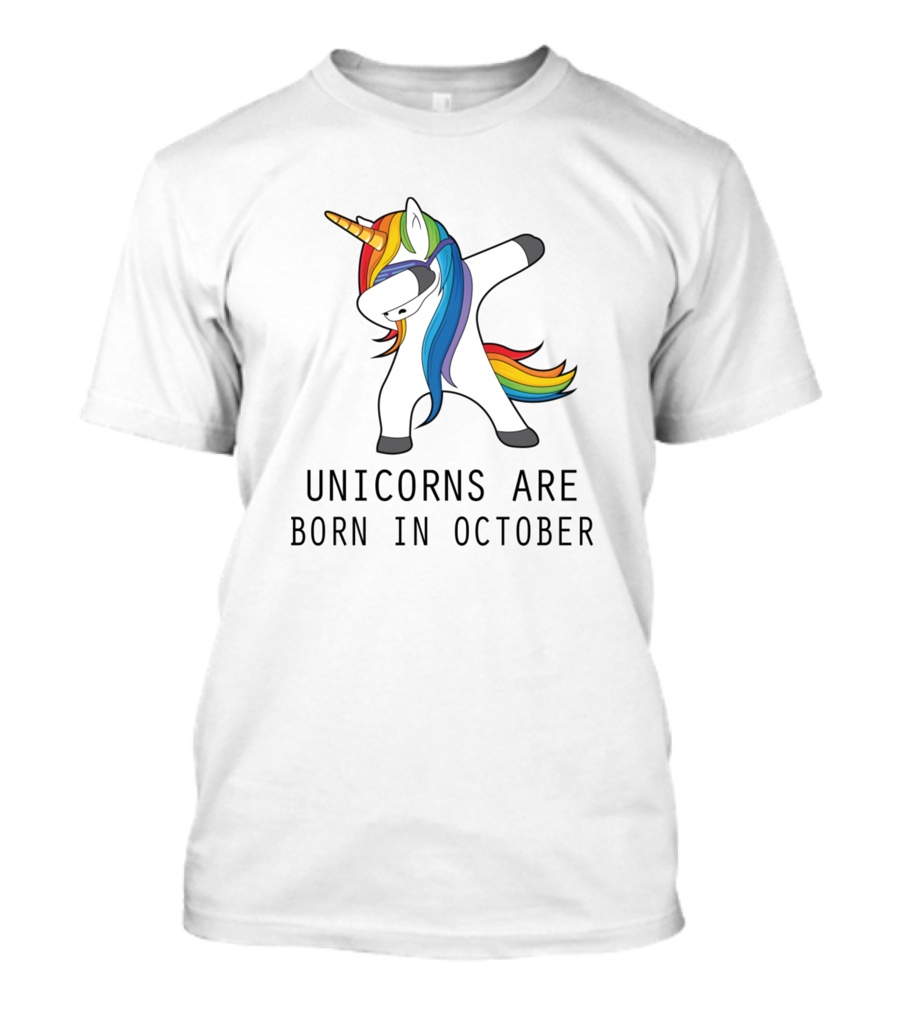 Unicorns Are Born In October Dabbing Rainbow Mane T-Shirt