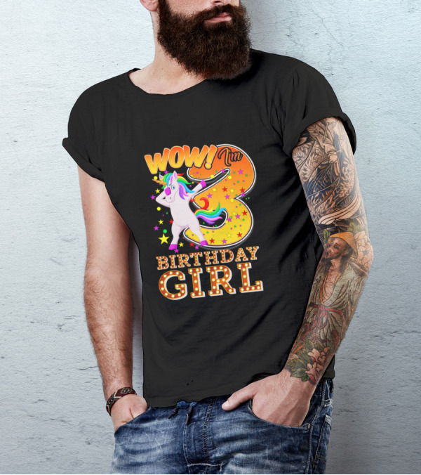 WOW I'm 3 Birthday Girl Unicorn Party 3rd Birthday T-Shirt