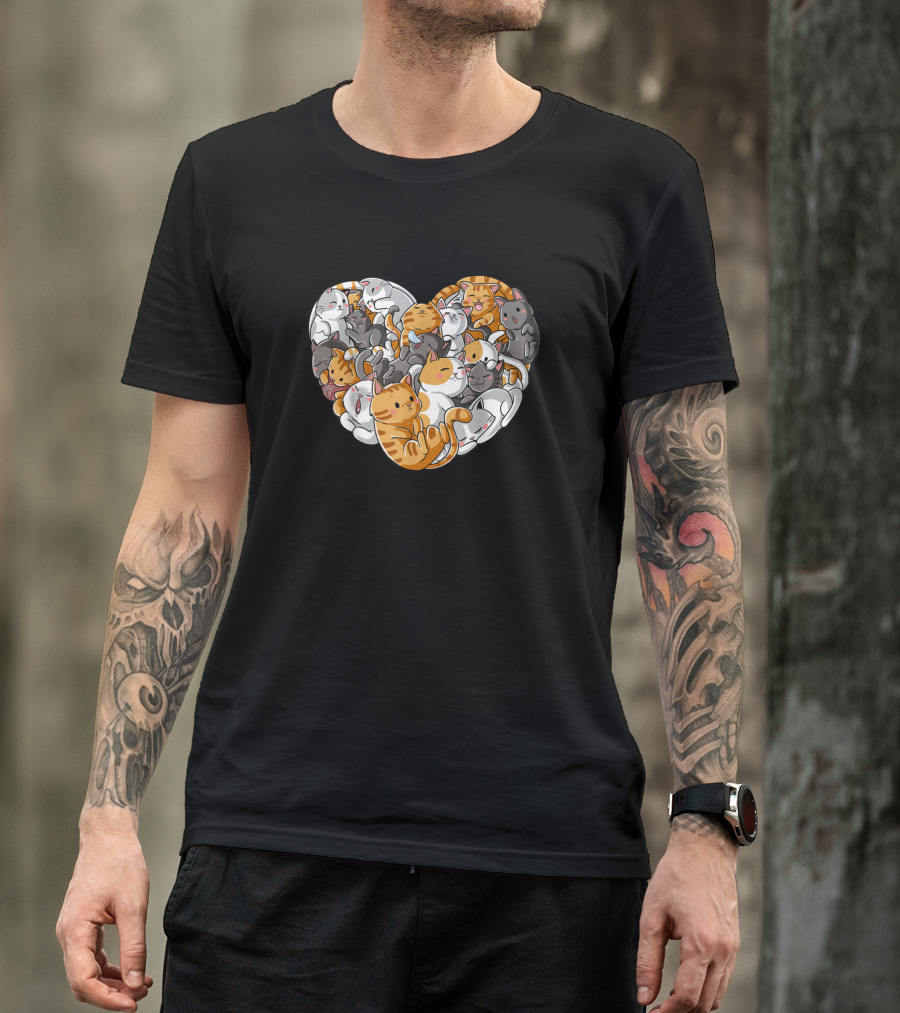 Cat Heart Valentines Day Girls Women Kitty Love T-Shirt