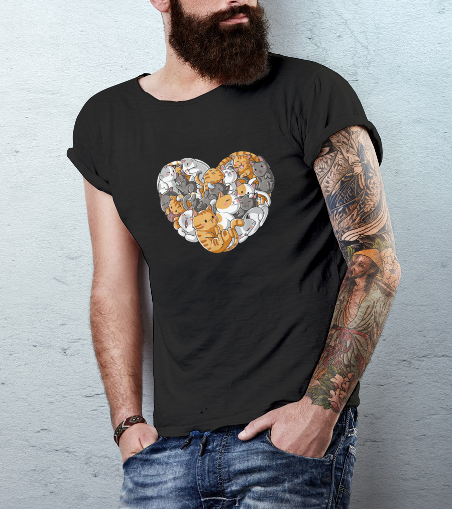 Cat Heart Valentines Day Girls Women Kitty Love T-Shirt
