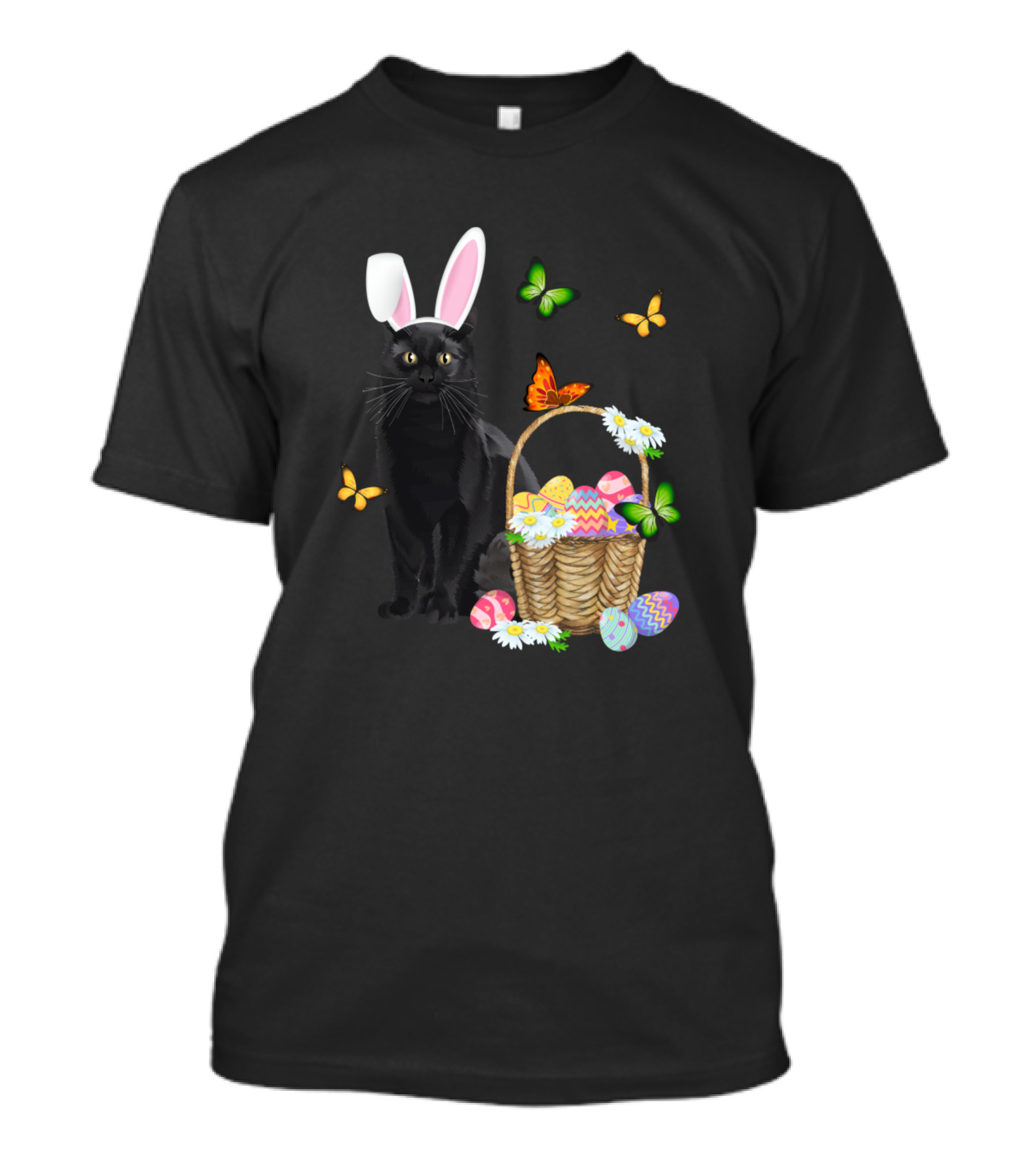 Chillin With My Peeps Funny Vintage Easter Bunny Cat With Basket And Butterflies T-Shirt
