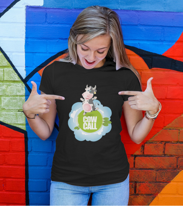 Cow Call 749 Farming Cute Cartoon Cow On Cloudy Pasture T-Shirt