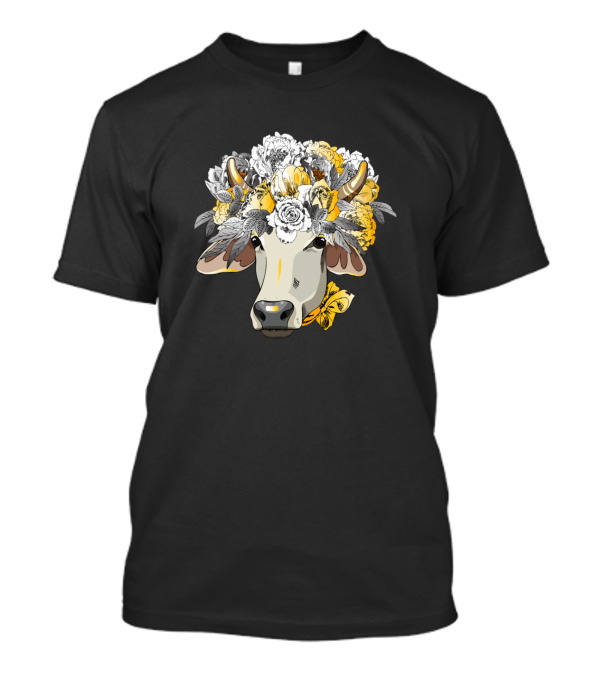 Cows Cow Floral Head Farm Animal Art 24 Farming Yellow Flower Headdress T-Shirt