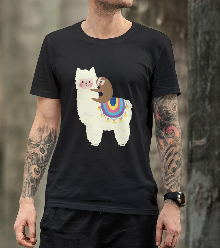 Cute Llama And Sloth Best Friends Colorful Blanket T-Shirt