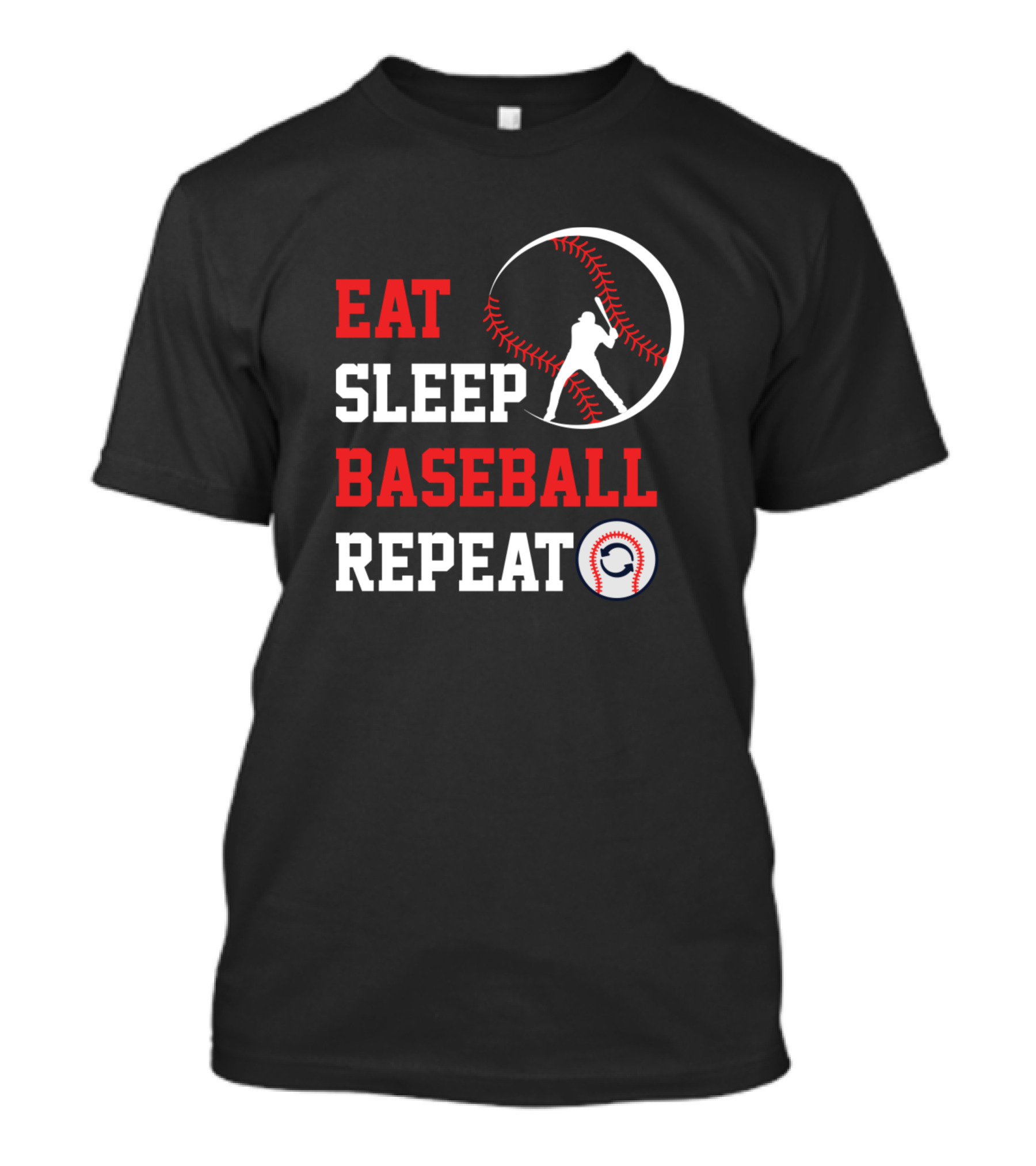 Eat Sleep Baseball Repeat Baseball Player Silhouette With Stitching Elements T-Shirt