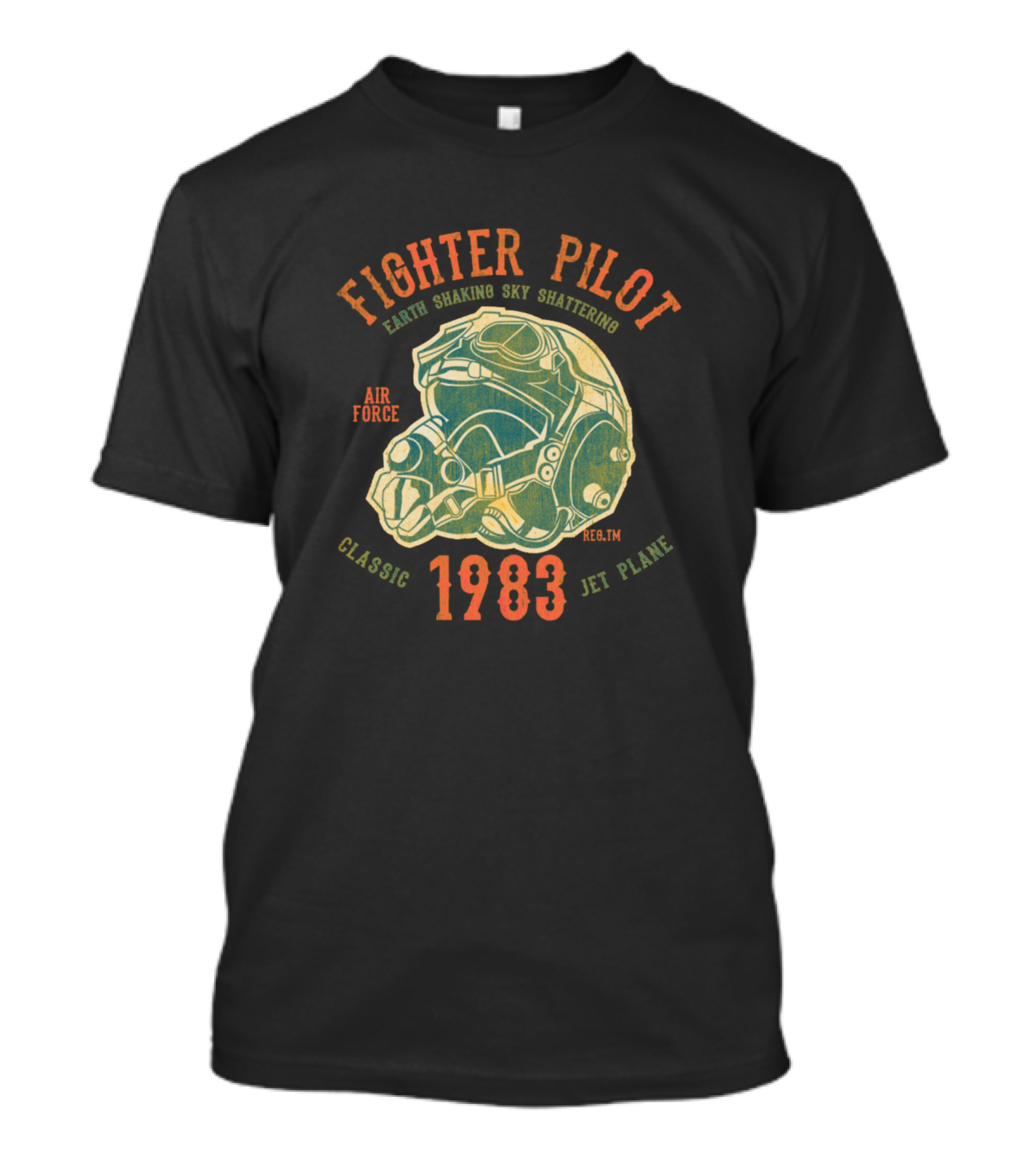 Fighter Pilot Earth Shaking Sky Shattering Air Force Classic 1983 Jet Plane T-Shirt