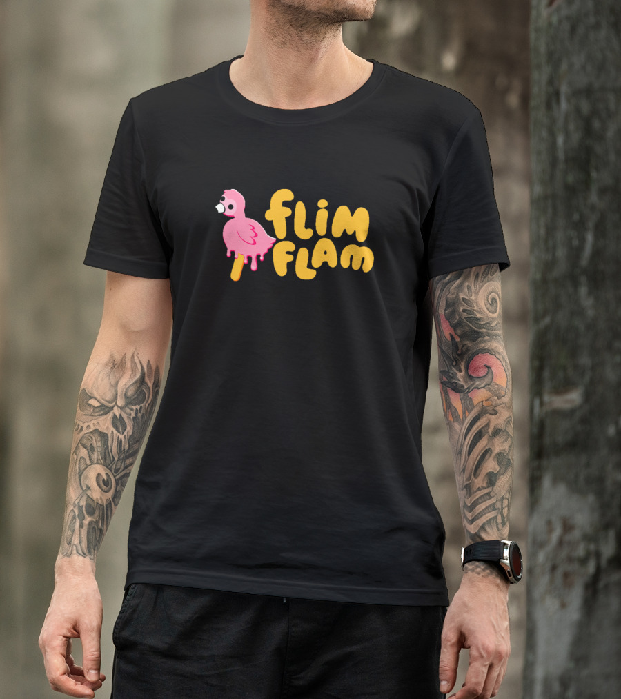 Flamingo Flim Flam Dripping Pink Bird Yellow Letters T-Shirt