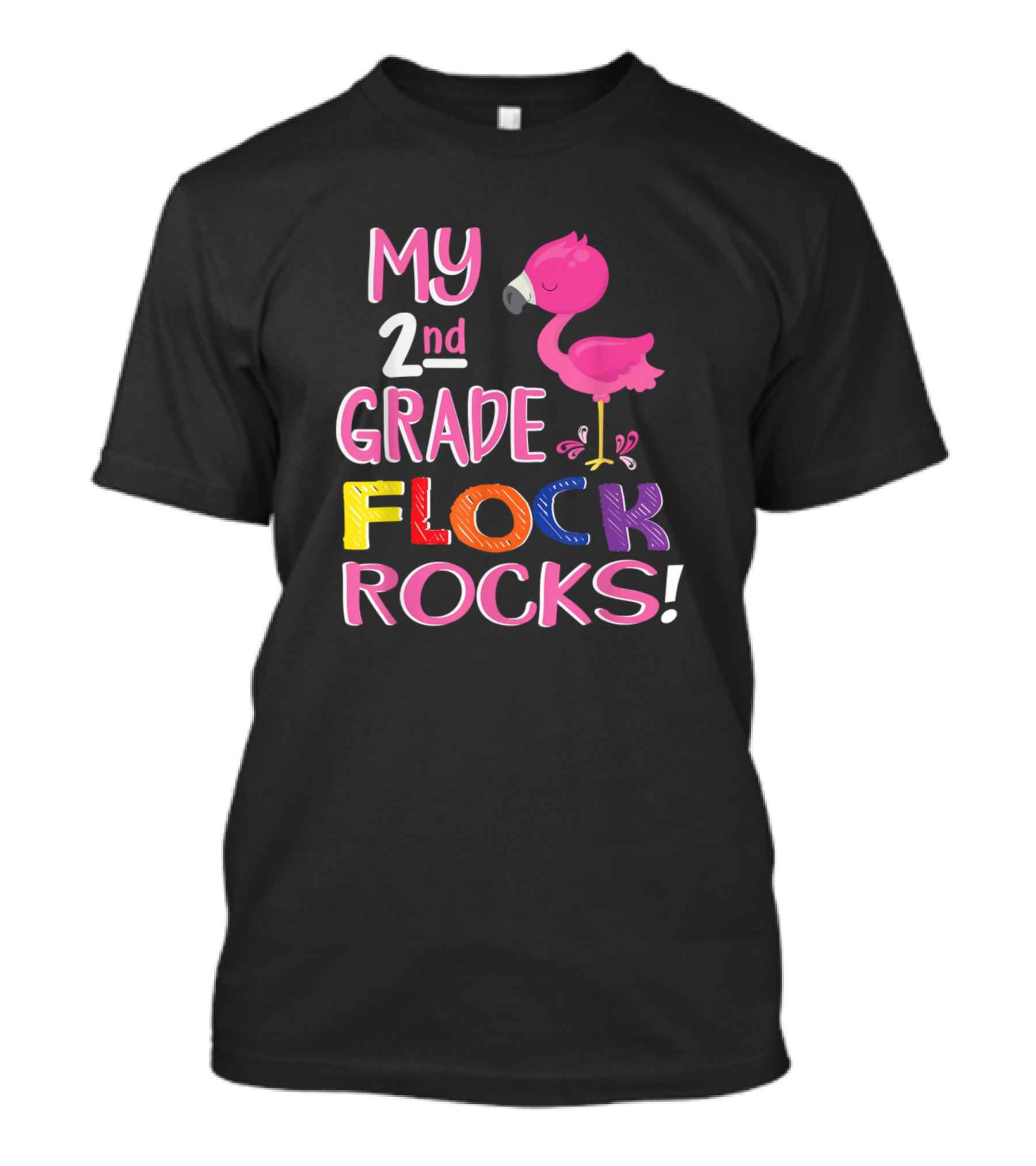 Flamingo My 2nd Grade Flock Rocks Teacher T-Shirt
