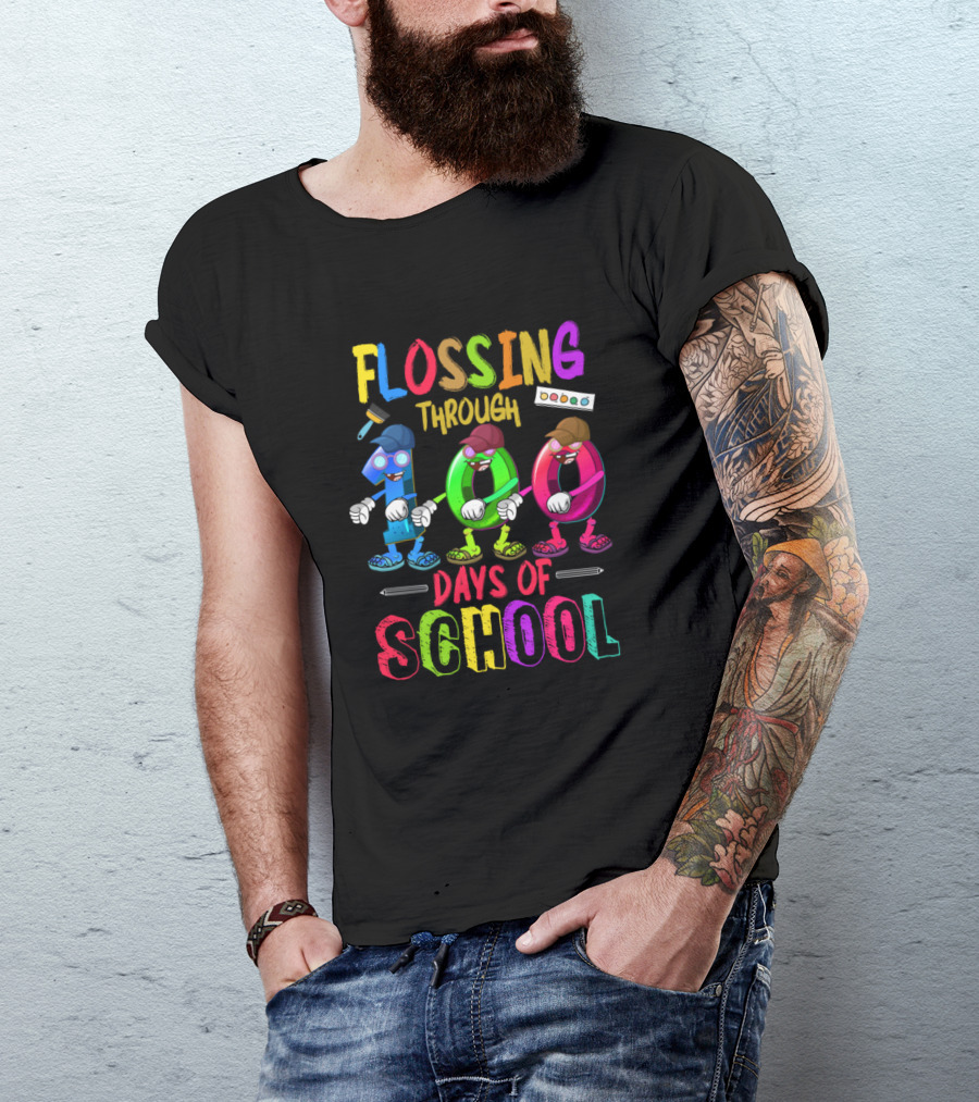 Flossing Through 100 Days Of School With Colorful Dancing Numbers T-Shirt
