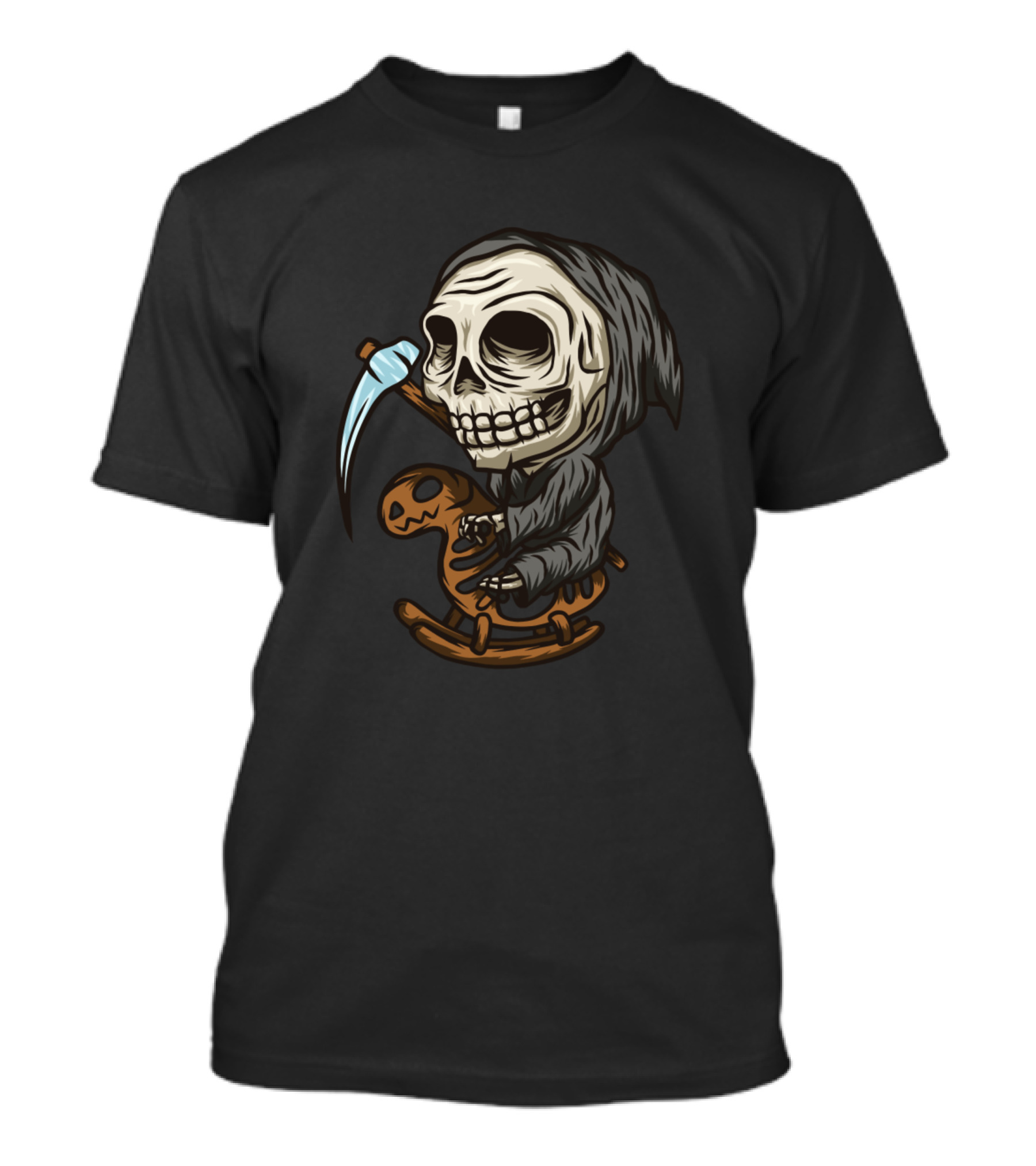Halloween Grim Reaper Zombie Skull Riding Rocking Horse T-Shirt