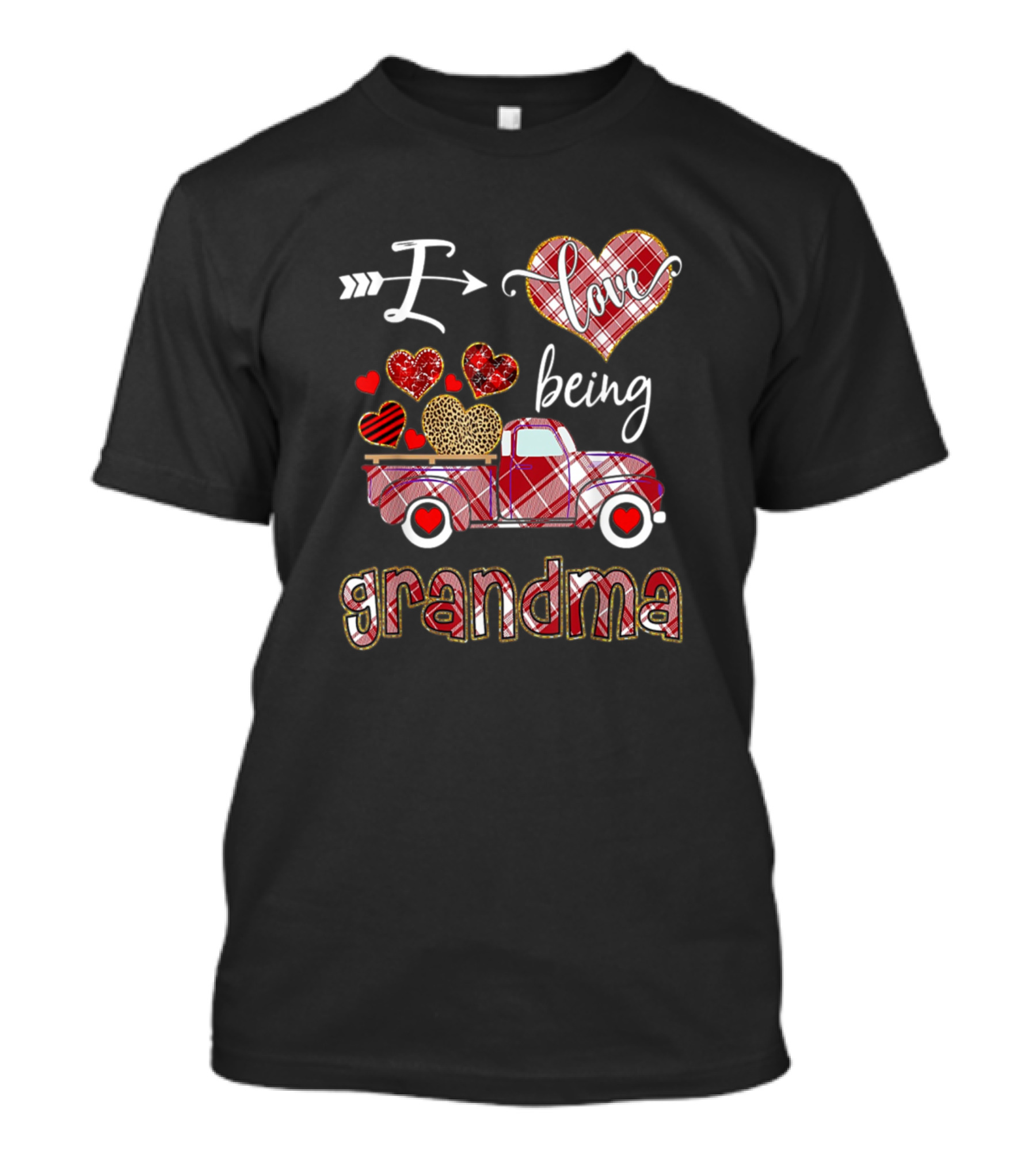 I Love Being Grandma Red Plaid Truck Hearts Valentine T-Shirt