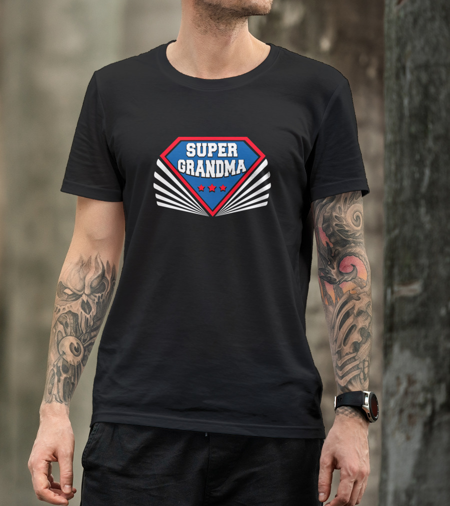 Super Grandma Shield Emblem With Stars T-Shirt