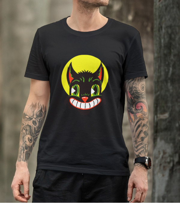 Vintage Cat Yellow Moon Grinning Face T-Shirt