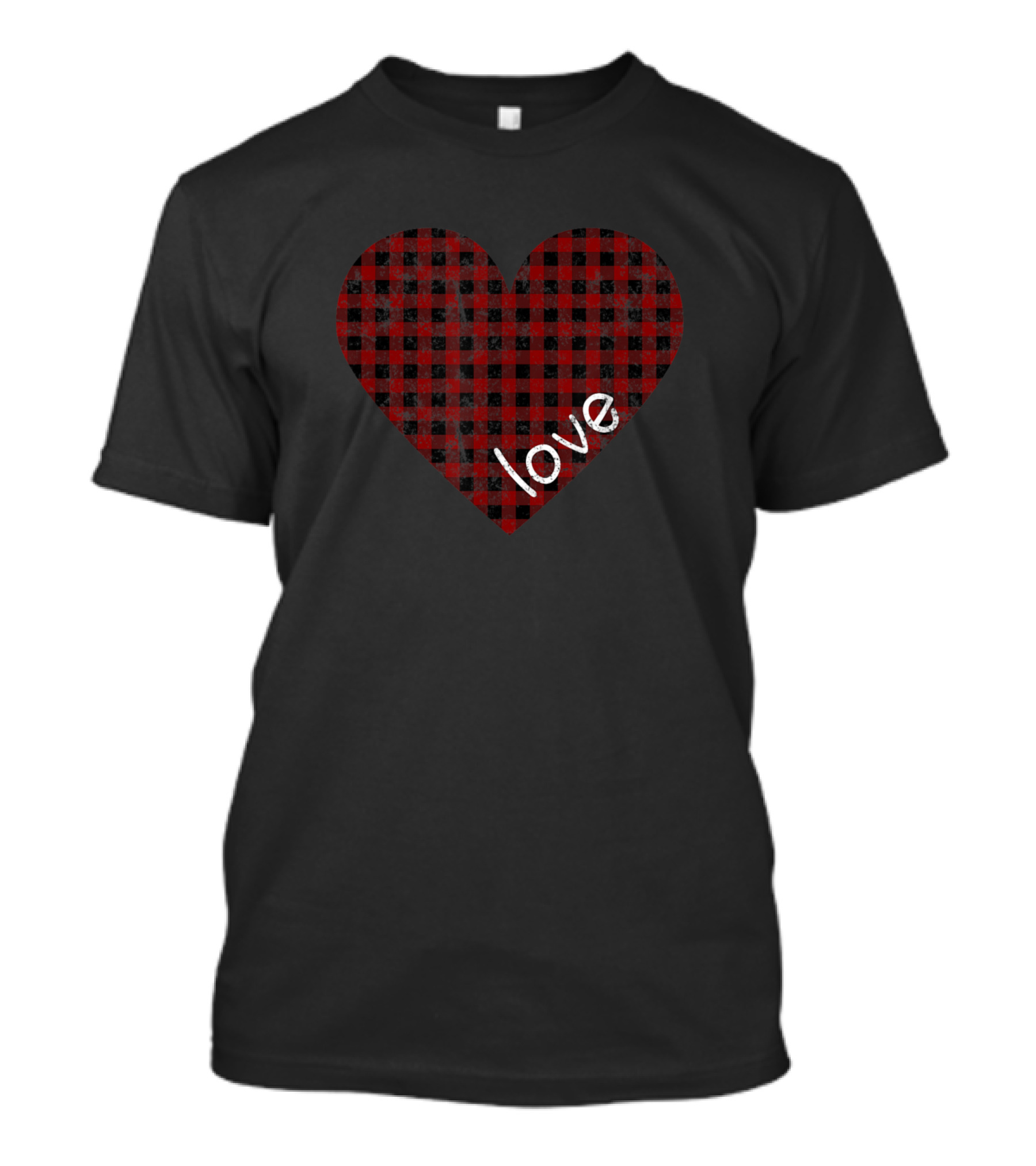 Vintage Red And Black Buffalo Plaid Love Heart T-Shirt