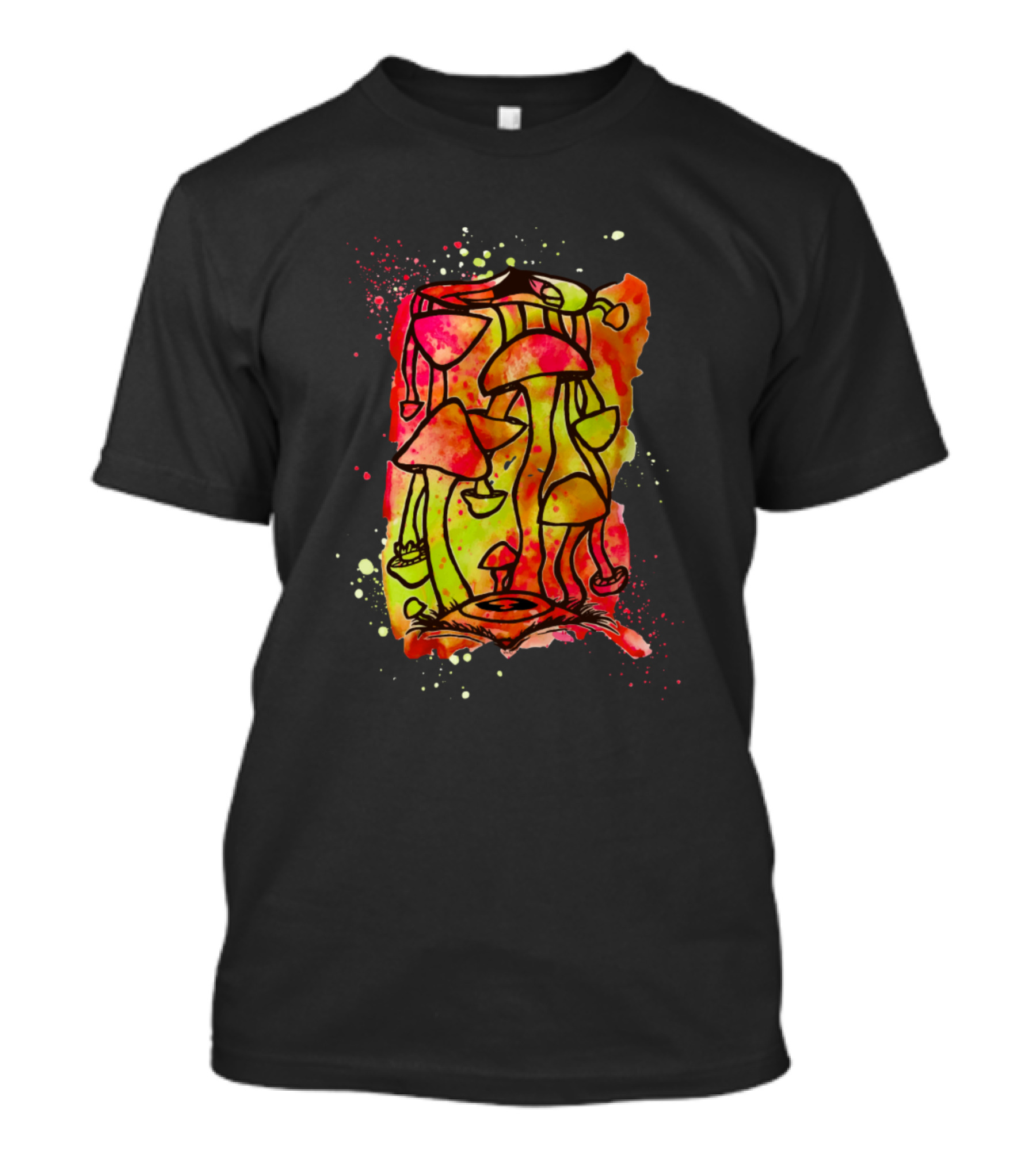 Which Way Is Up Psychedelic Mushrooms Trippy Vibes Splattered Colors T-Shirt