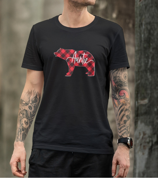Red Buffalo Plaid Bear Auntie T-Shirt