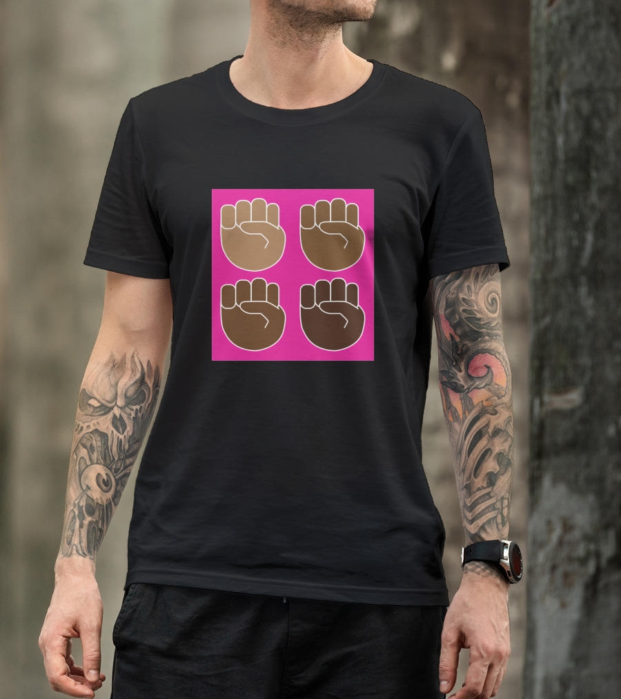 Fight The Good Fight Pink Four Brown Fists On Black And Pink Background T-Shirt