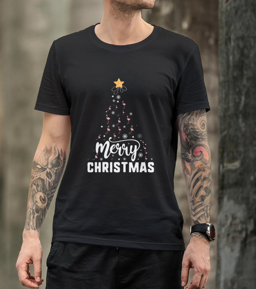 Merry Christmas Flamingo Tree Family Xmas Holidays T-Shirt