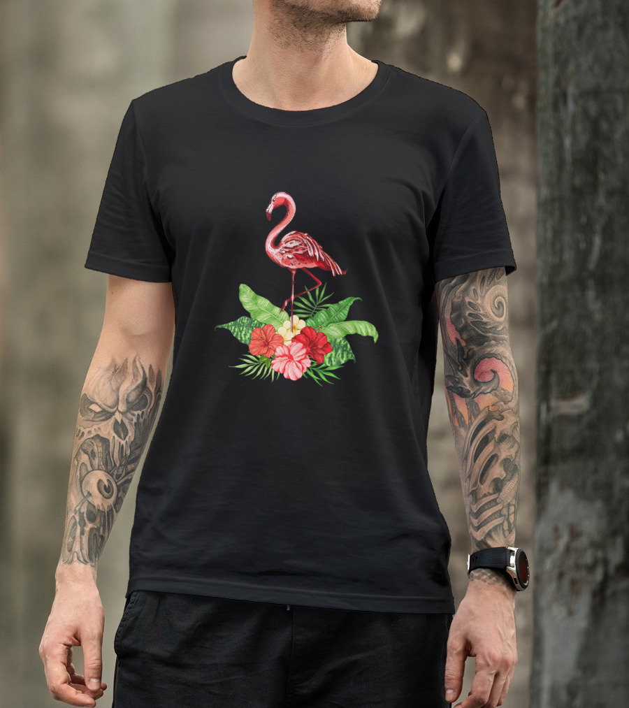 Flamingo Floral Paradise With Tropical Flowers T-Shirt