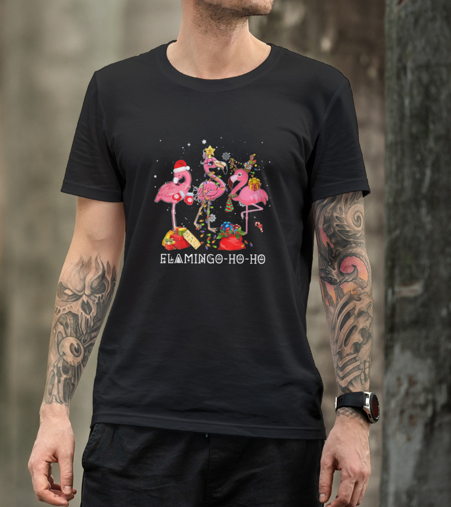 Flamingo Ho Ho Ho Funny Christmas Tree Flamingo Hat Santa Best T-Shirt