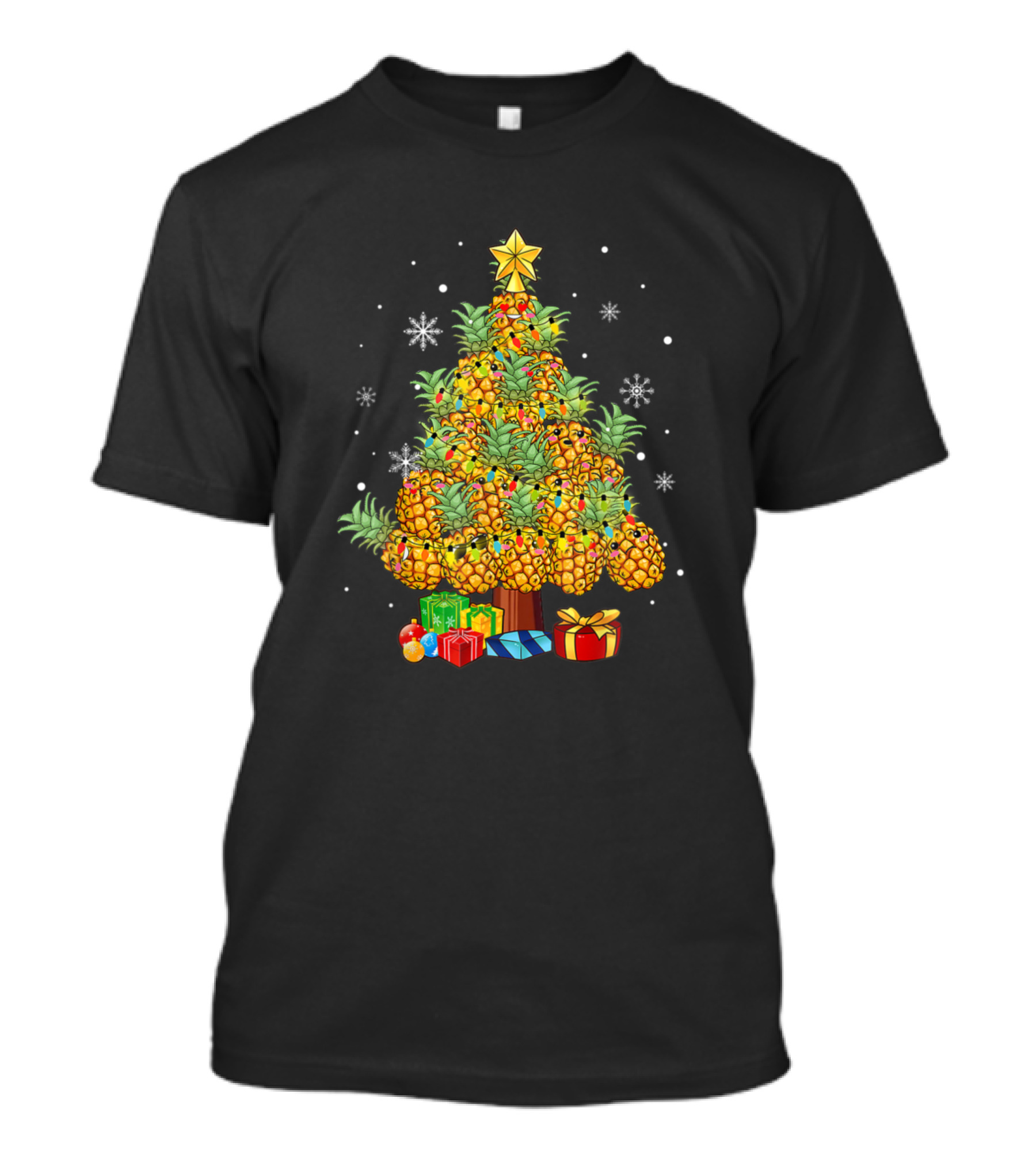 Funny Pineapple Christmas Tree With Xmas Lights And Gifts T-Shirt