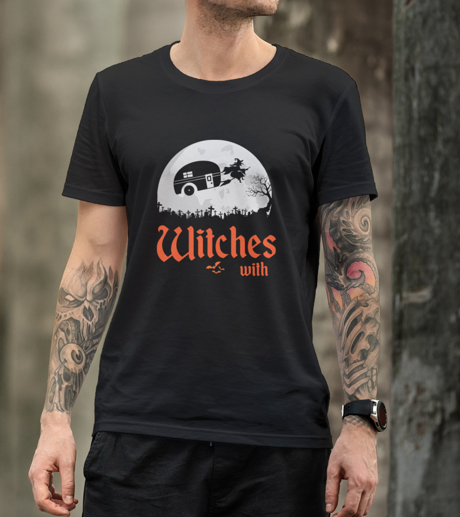 Witches With Hitches Camping Halloween Moon Scene T-Shirt