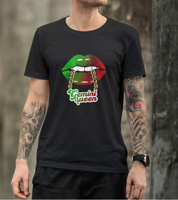 Gemini Queen Lips African Colors Birthday Woman BLM T-Shirt