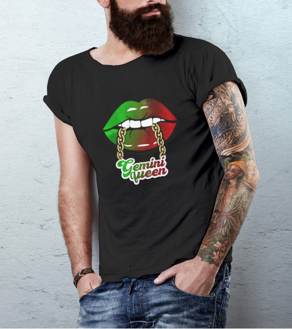 Gemini Queen Lips African Colors Birthday Woman BLM T-Shirt