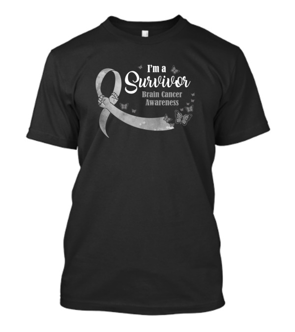 I'm A Survivor Brain Cancer Awareness Gray Ribbon And Butterfly T-Shirt