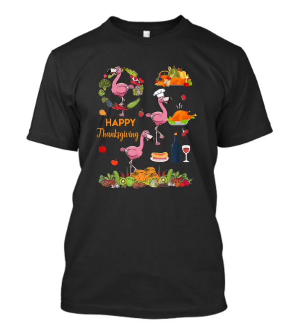 Happy Thanksgiving Flamingo Feast With Lunch Lady Flair T-Shirt