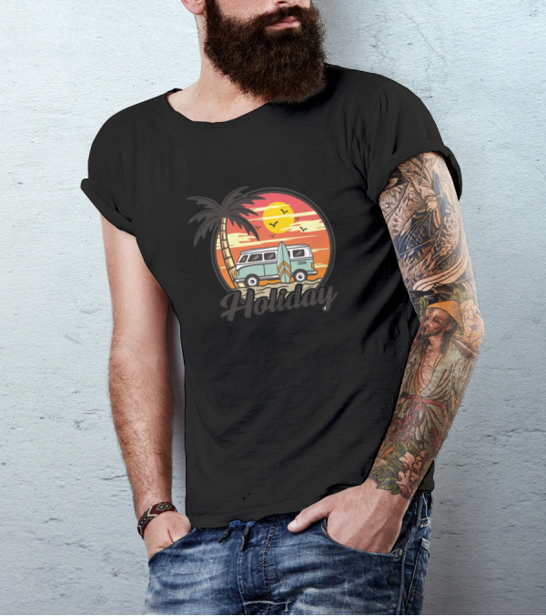 Holiday Sunset Beach Van And Surfboard Adventure T-Shirt