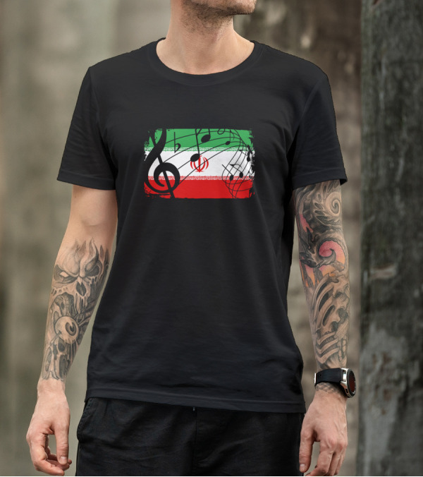 Iran Flag Music Notes Motif T-Shirt
