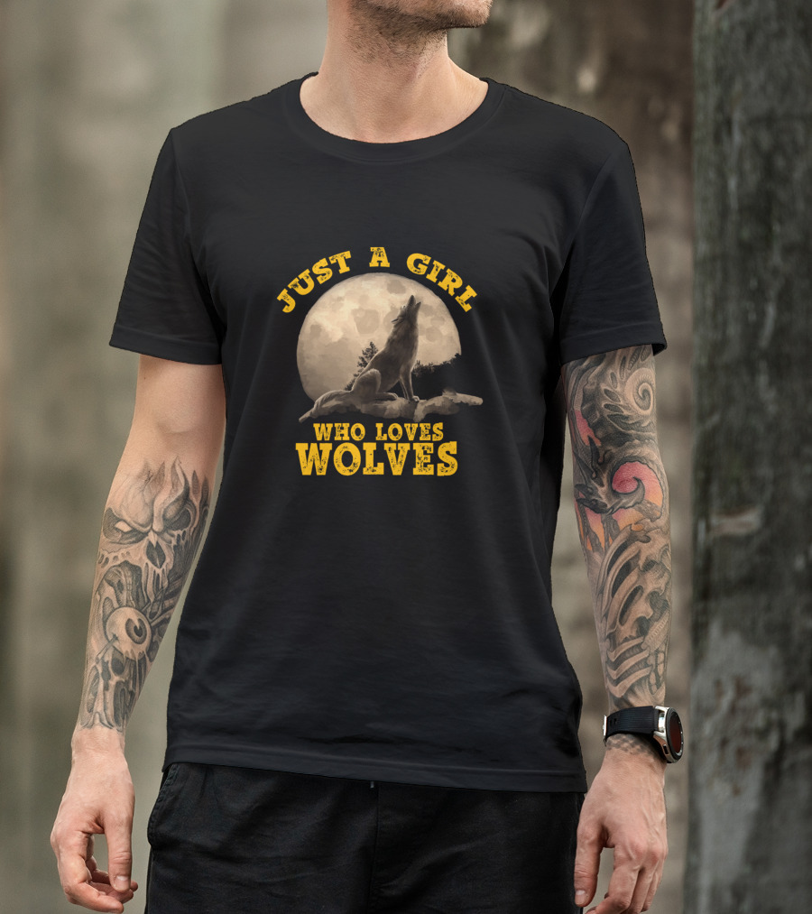 Just A Girl Who Loves Wolves Moon Howling Wolf T-Shirt