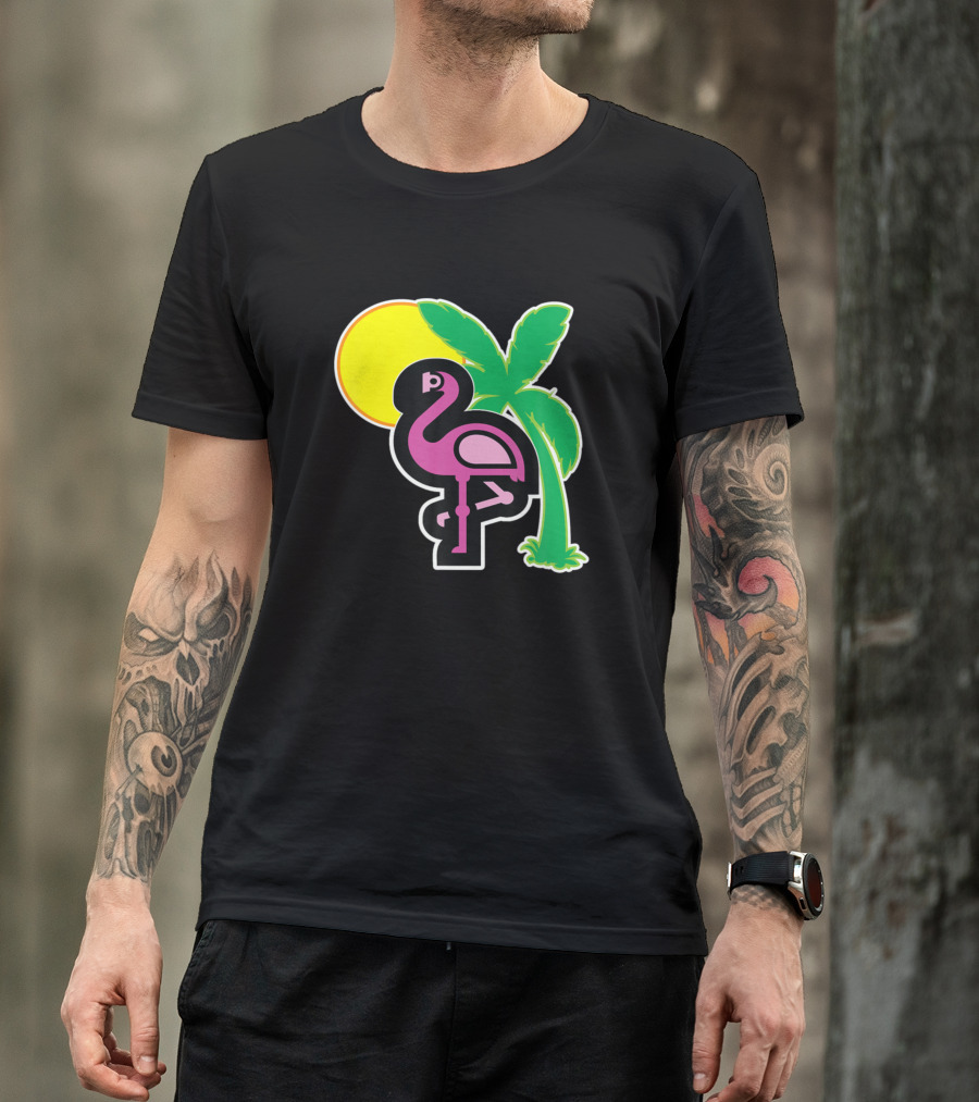 Kawaii Tropical Flamingo Palm Sun T-Shirt