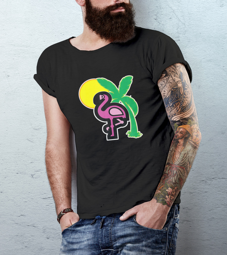 Kawaii Tropical Flamingo Palm Sun T-Shirt