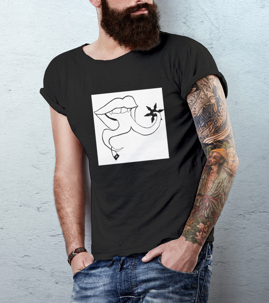 Ninja Tongue Shuriken Icon Black Lips Star T-Shirt