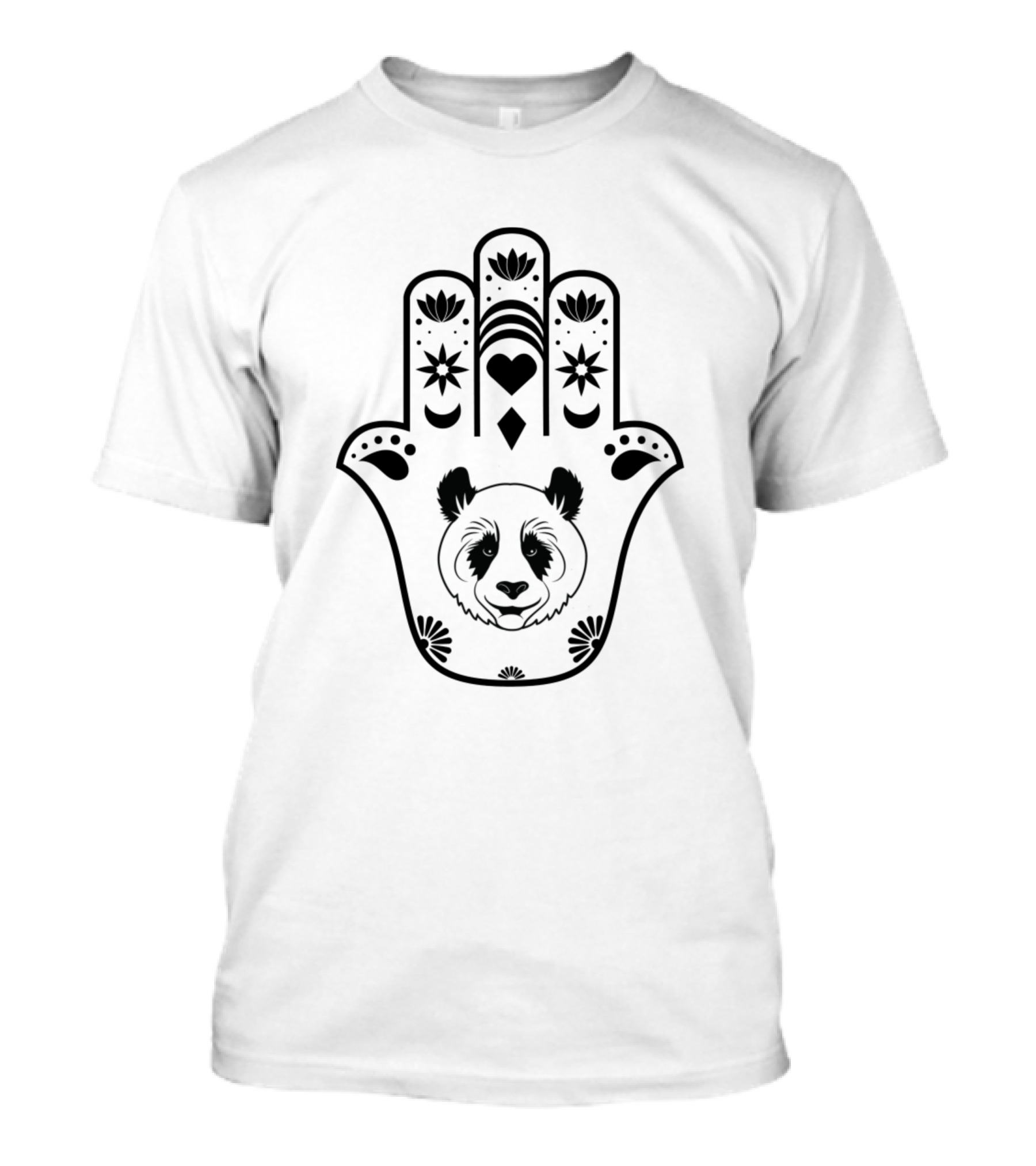 Panda Hamsa Hand Symbol With Heart And Floral T-Shirt