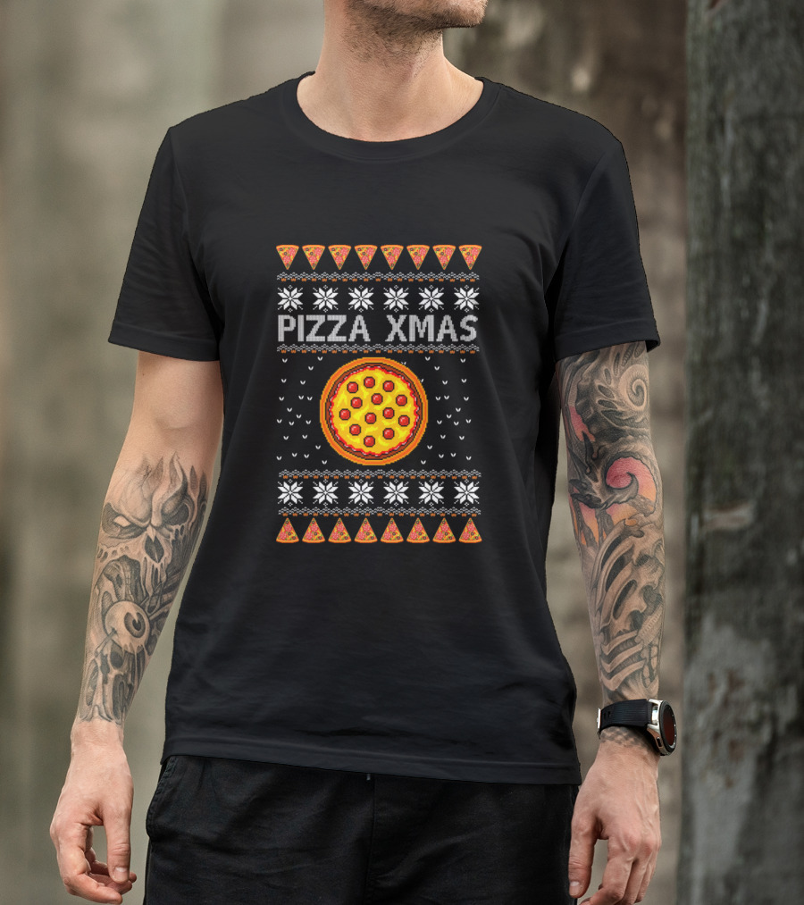 Pizza Xmas Ugly Sweater Peppermint Slice Festive T-Shirt