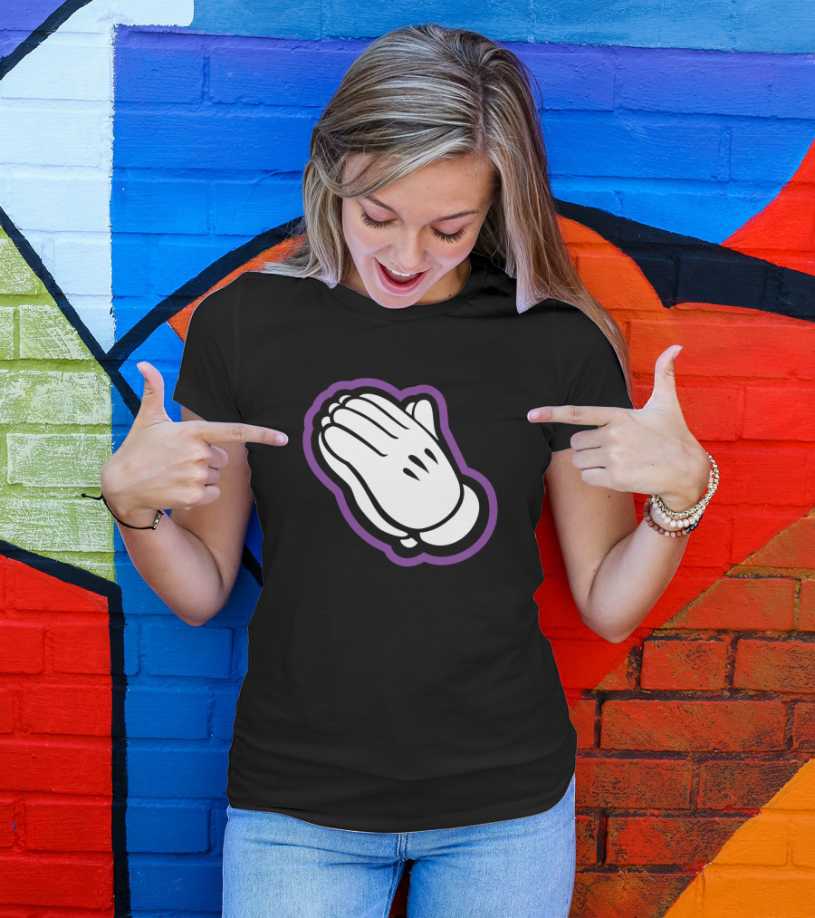 Praying Hands Purple Outline White Gloves T-Shirt