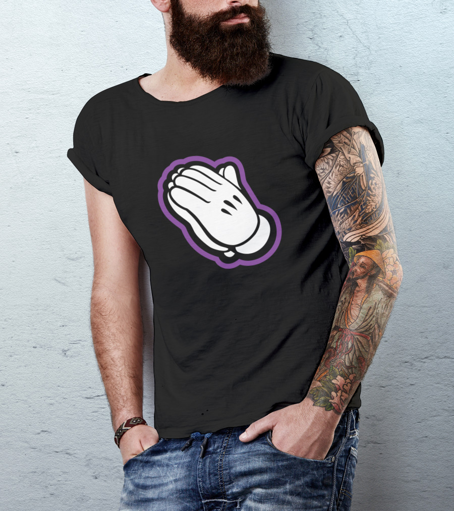 Praying Hands Purple Outline White Gloves T-Shirt