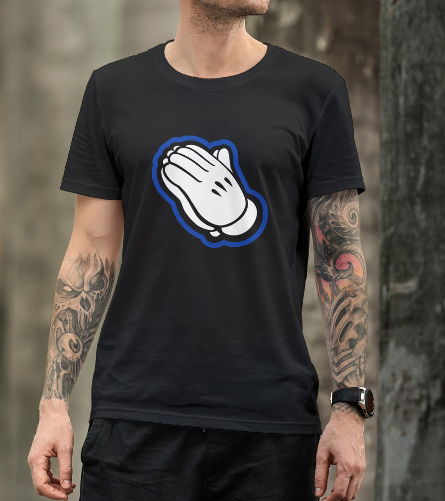 Praying Hands Mickey Glove Royal Blue Outline T-Shirt