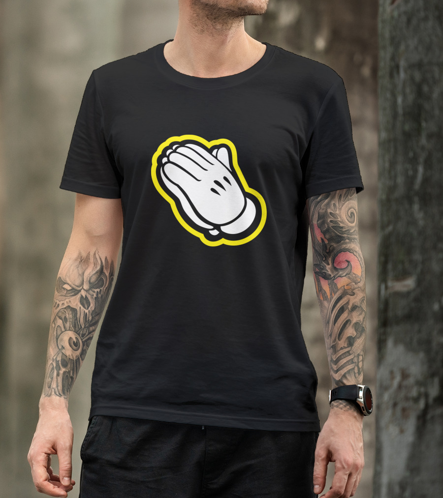 Praying Hands Cartoon Style Bold Yellow Outline T-Shirt