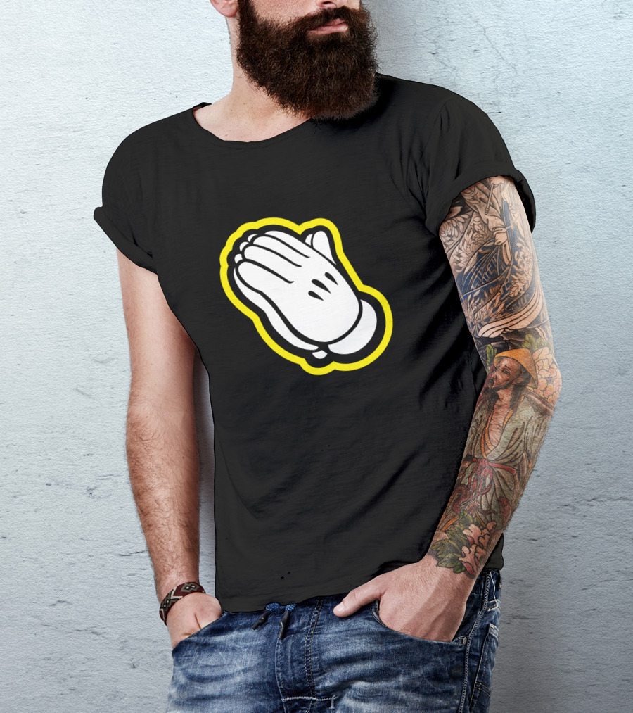 Praying Hands Cartoon Style Bold Yellow Outline T-Shirt