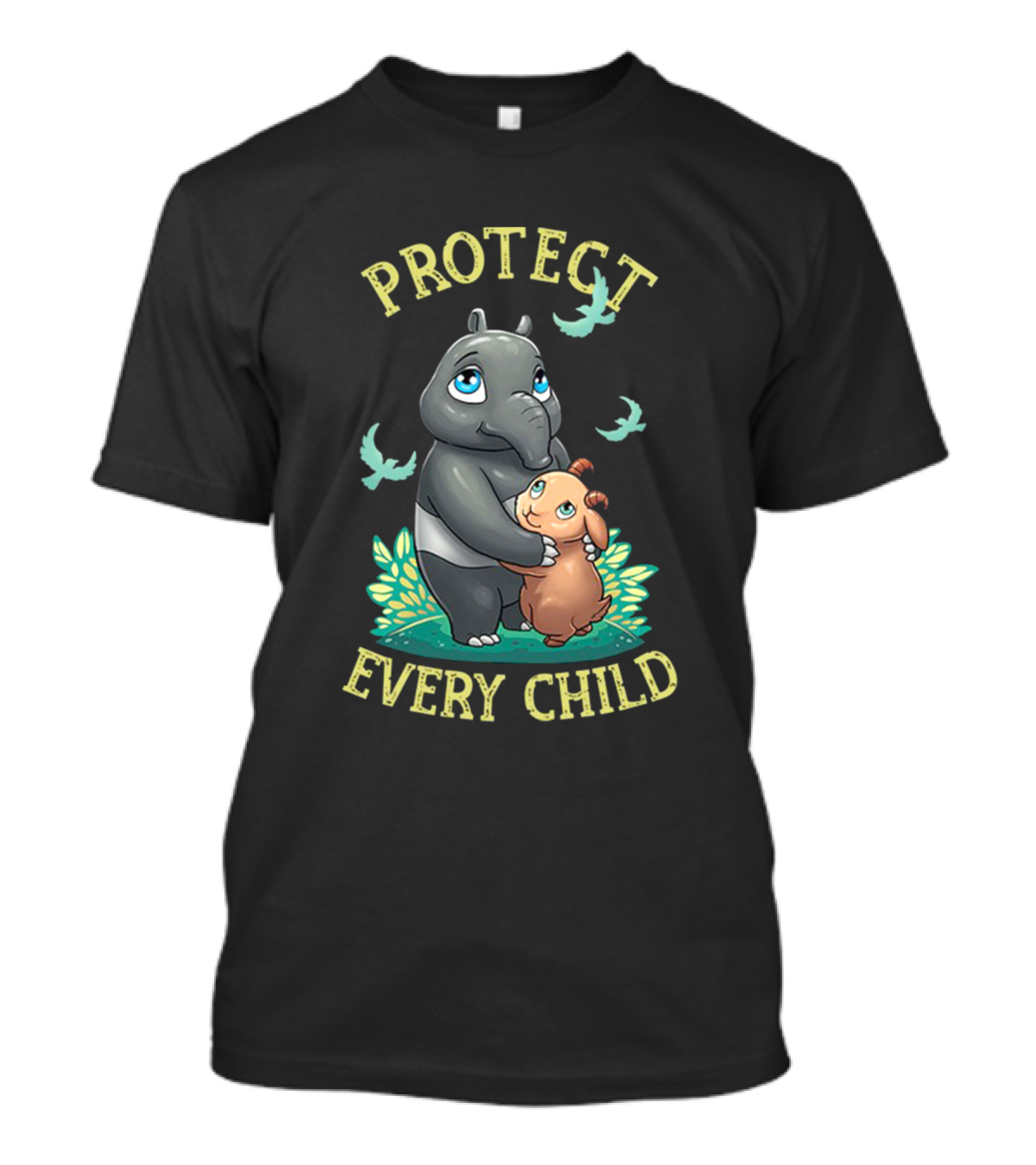 Protect Every Child Cute Animal Hug With Birds And Leaves T-Shirt