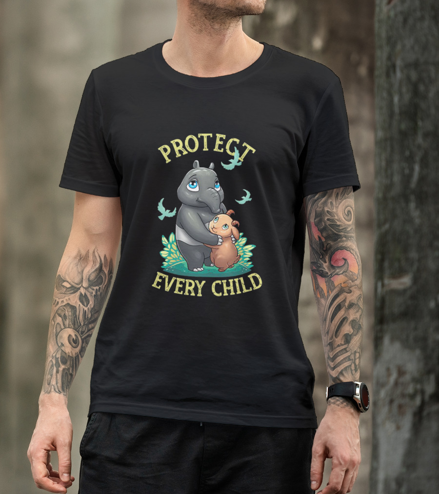 Protect Every Child Cute Animal Hug With Birds And Leaves T-Shirt